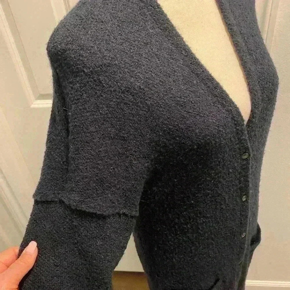 3 Dots Womens Long Black Cardigan buttons acrylic poly mohair wool blend  M - Picture 2 of 14